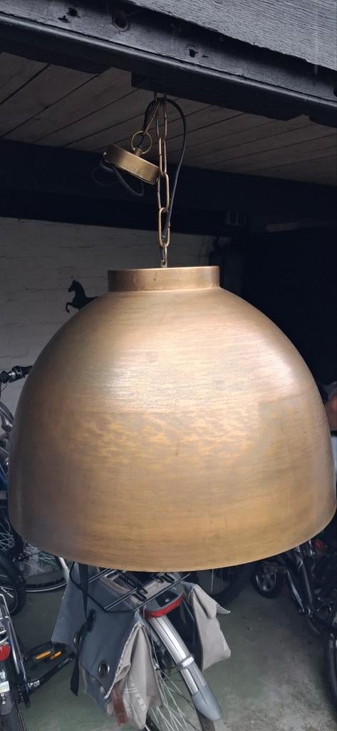 Grote ronde metalen tafelhanglamp - Oud brons, Ophalen, Zo goed als nieuw, Minder dan 50 cm