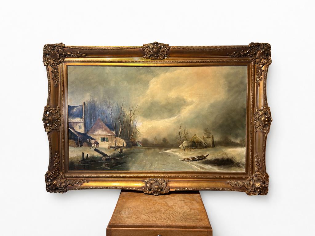 Frits Meijer - Winterlandschap IJsgezicht - Olieverf, Antiek en Kunst, Kunst | Schilderijen | Klassiek, Ophalen of Verzenden