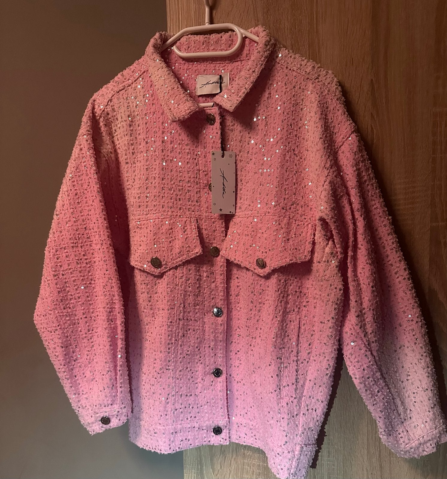 Ambika Roze spijkerjasje met pailletten, Ophalen of Verzenden, Nieuw, Maat 38/40 (M), Roze