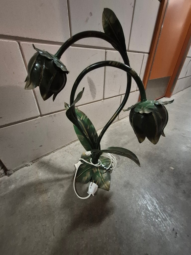 IJzeren TULP tafellamp uit de DDR jaren '60, Gebruikt, Groen, Ophalen of Verzenden, 40 cm