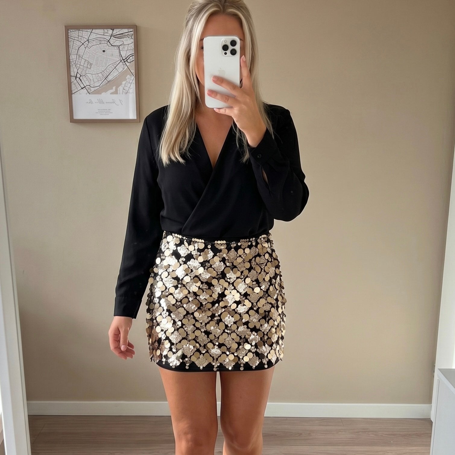 Costes gouden glitter pailletten rok maat L, Maat 38/40 (M), Verzenden, Nieuw, Boven de knie