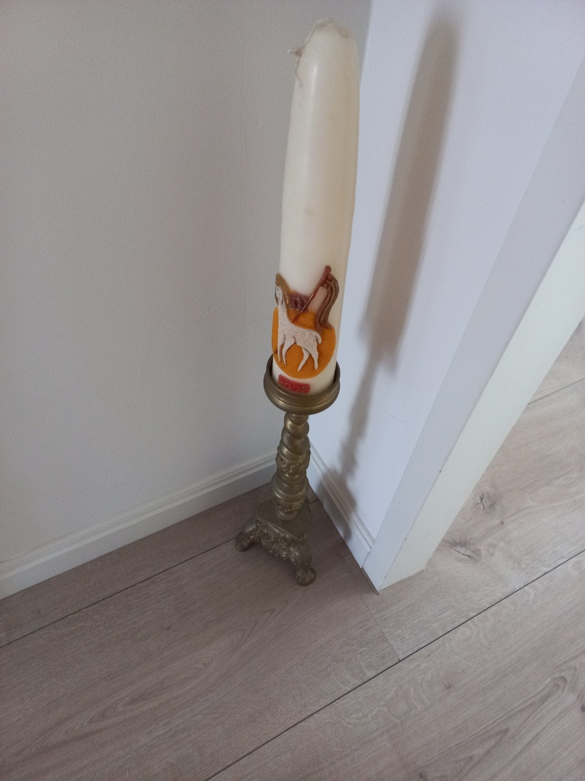 Antieke koperen kandelaar, ca. 60 jaar oud, 40 cm hoog, Antiek en Kunst, Ophalen of Verzenden