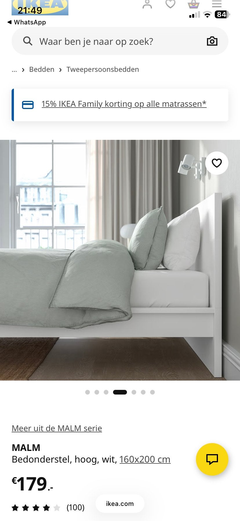 IKEA MALM Bedonderstel wit 160x200 cm, Ophalen, Gebruikt, Wit, Tweepersoons