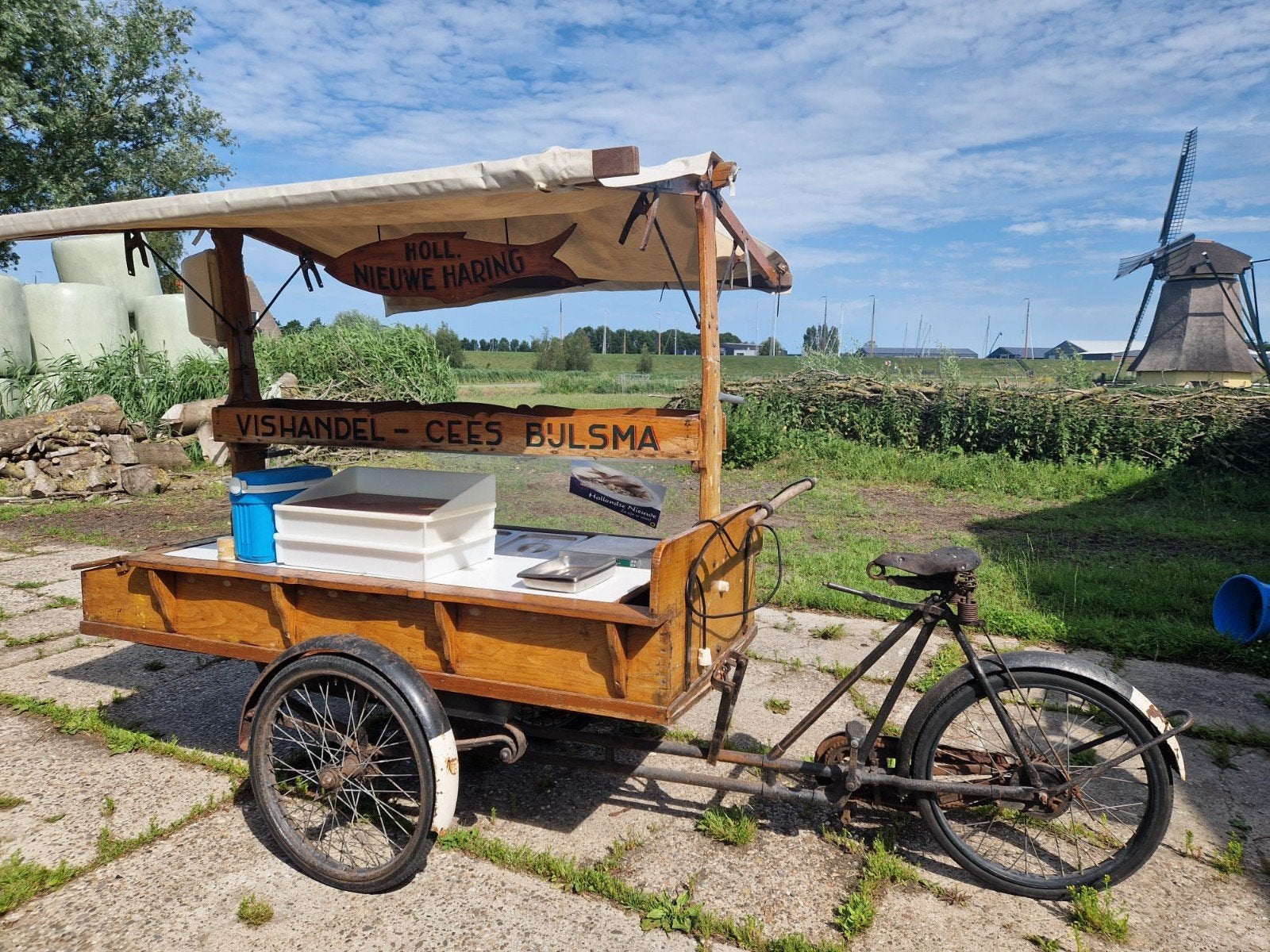 Antieke 'haringkar' bakfiets - van 'LELY' DEN HAAG, Gebruikt, Ophalen, Overige merken, Huif