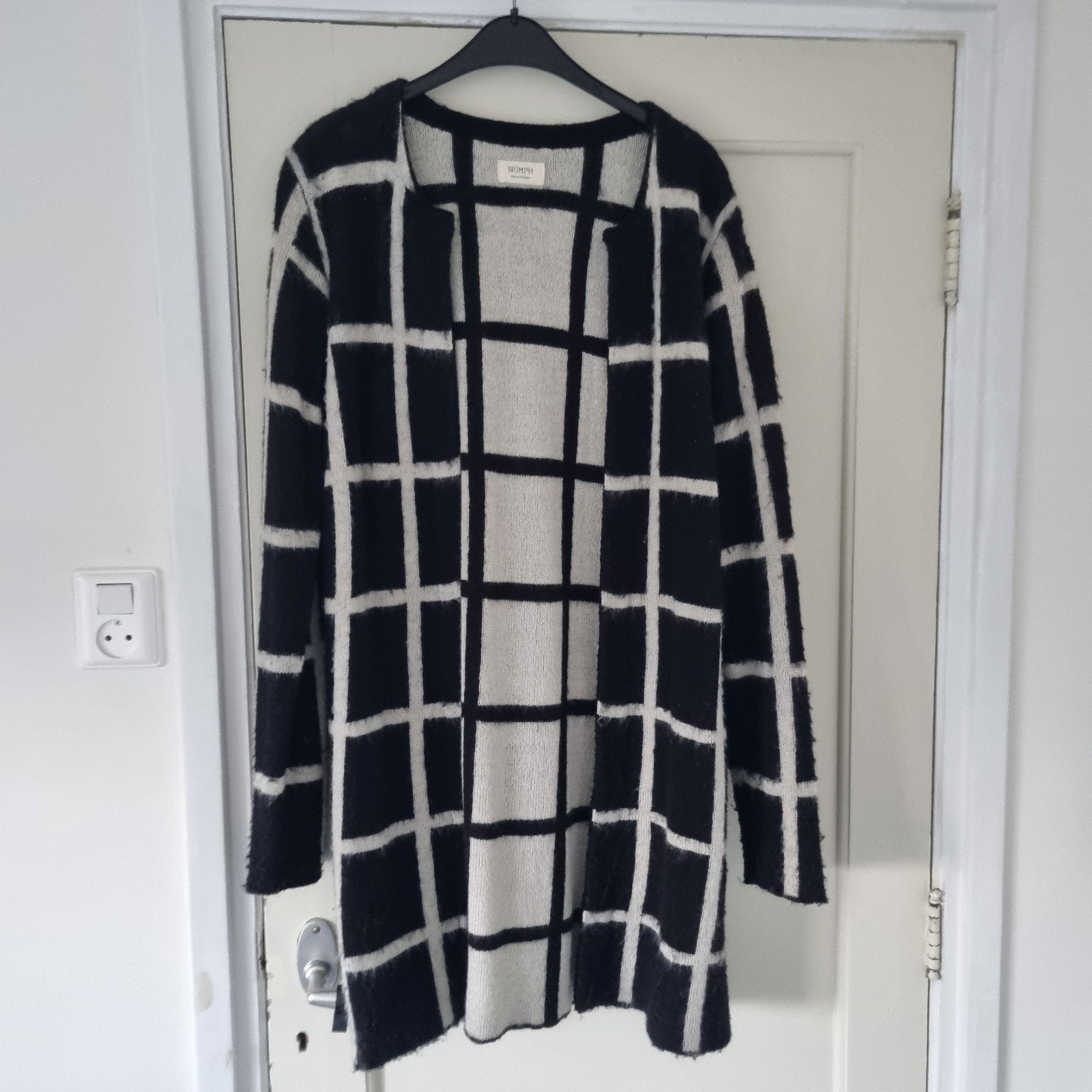Zwart/wit geruit open front vest van Numpf maat L, 70 acryl, Kleding | Dames, Zwart, Maat 42/44 (L), Ophalen of Verzenden, Zo goed als nieuw