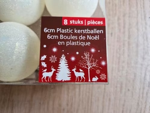 8 stuks crèmekleurige kerstballen 6cm h, Evora, Onbekend, Nieuw, Ophalen of Verzenden