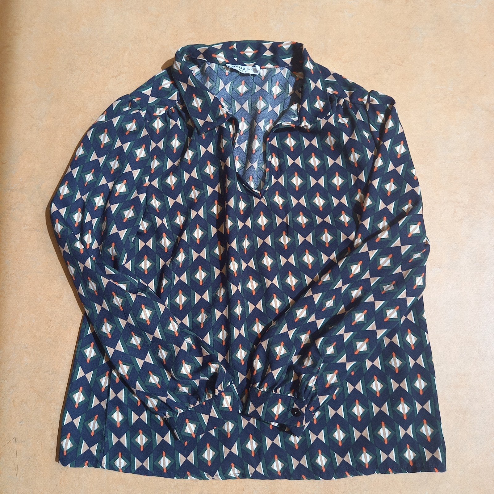 AKOZ De Sol Paris Blouse met Geometrisch Patroon, Maat 38/40 (M), AKOZ De Sol Paris, Meerkleurig, Ophalen of Verzenden