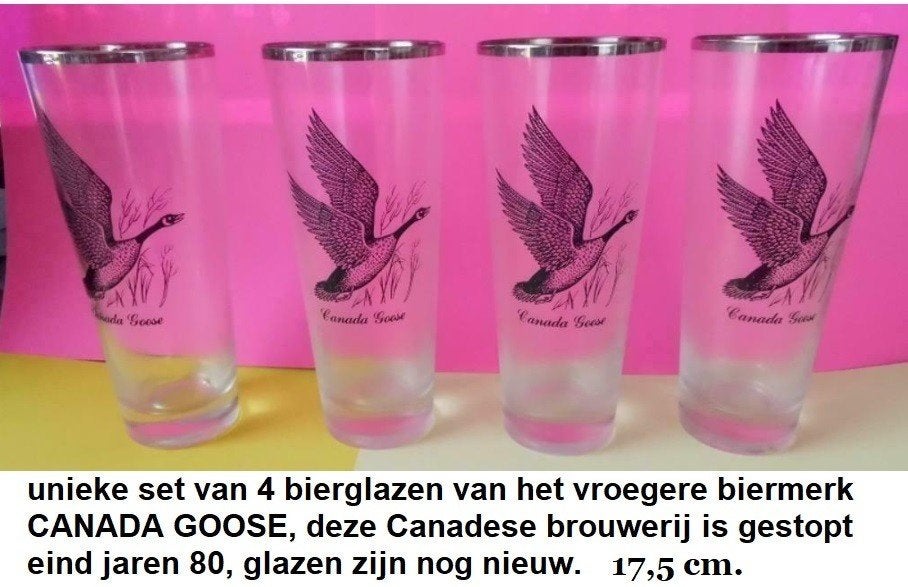 bier, CANADIAN GOOSE, set van 4 bierglazen, nw. jaren 80, Ophalen of Verzenden, Nieuw, Glas of Glazen, Overige merken