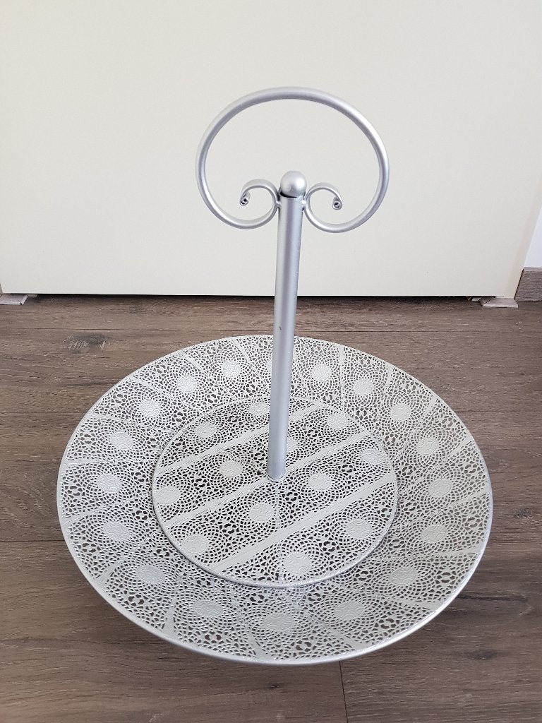 Grote etagère 1-laags -- doorsnede 42 cm -- zilverkleurig, Ophalen of Verzenden, Zo goed als nieuw