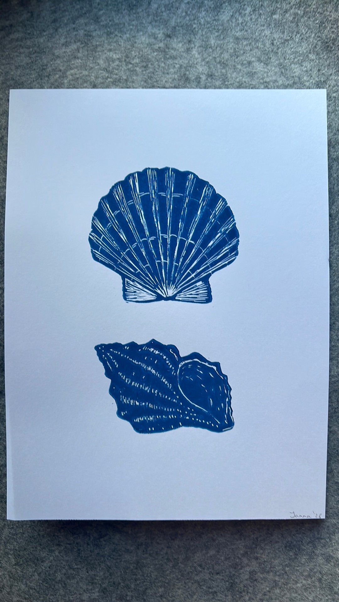 Linosnede schelpen in blauw, 2000 tot heden, 28 cm, Dagelijks leven, Verzenden