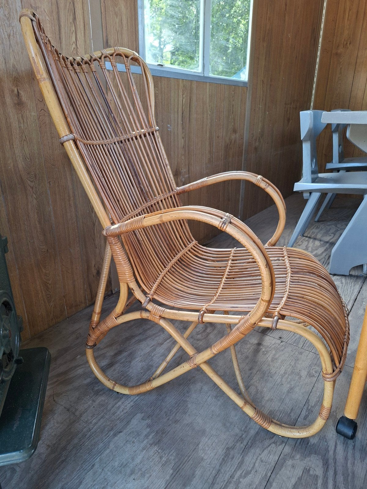 Vintage belse 8 Rohé Noordwolde rotan fauteuil met hoge rug, Ophalen
