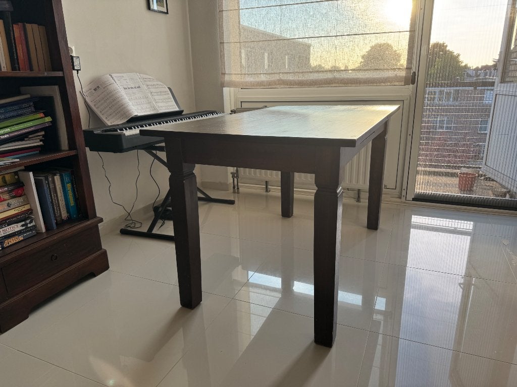 Antieke Koloniale eettafel, Ophalen, Gebruikt, 100 tot 150 cm, Koloniaal