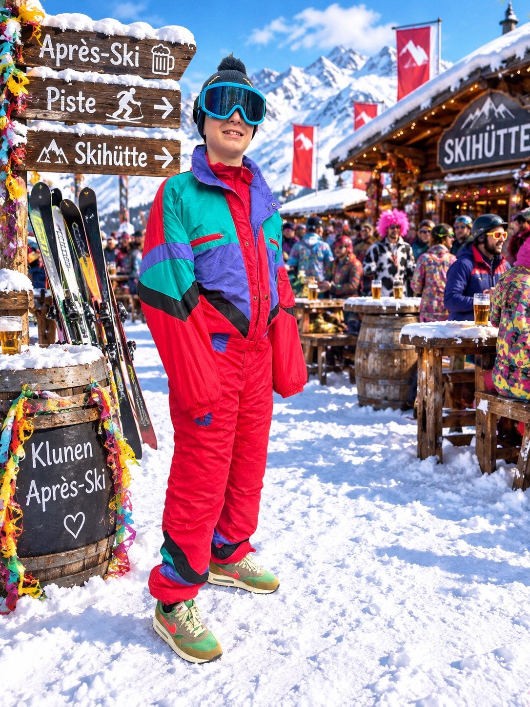 Vintage Ski-overall - Kleurrijk & Warm, Kleding | Heren, Ophalen of Verzenden, Gedragen, Maat 46 (S) of kleiner, Pak