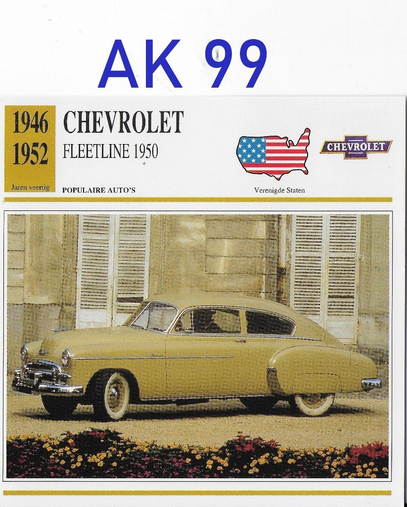 Ak99 autokaart chevrolet fleetline 1950 ( 1946 - 1952 ), Ophalen of Verzenden, Gebruikt, Auto's