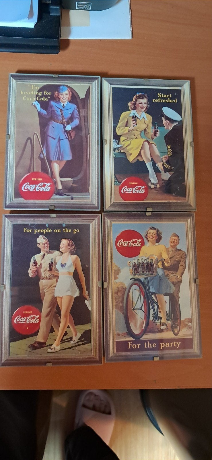 4 Coca Cola plaatjes in lijstje, Ophalen of Verzenden, Gebruikt, Overige typen