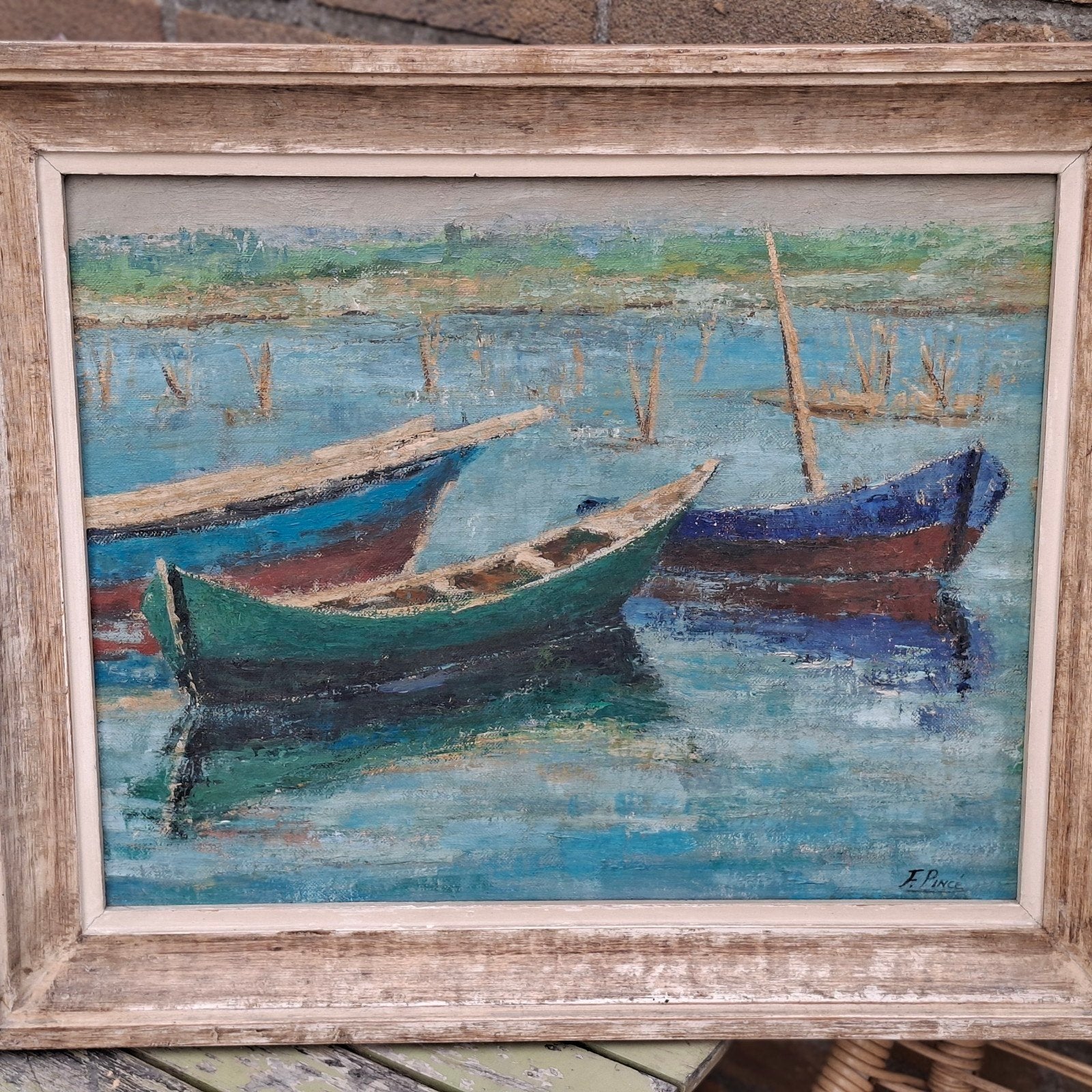 F. Pincé (1912-1984) - Vissershaven Italië, Ingelijst, Maritiem / water, Doek, Impressionistisch