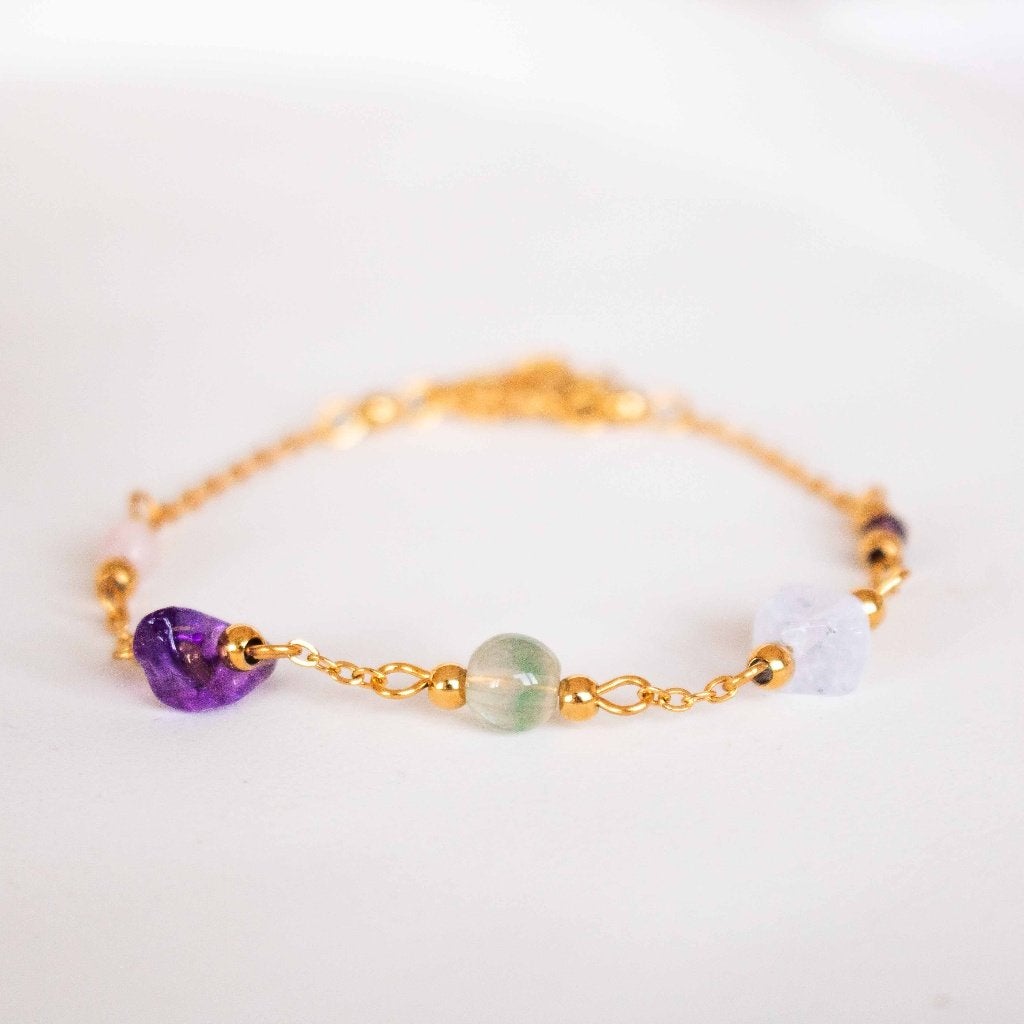 Armband edelsteen sterrenbeeld Vissen, Met bedels of kralen, Staal, Paars, Nieuw