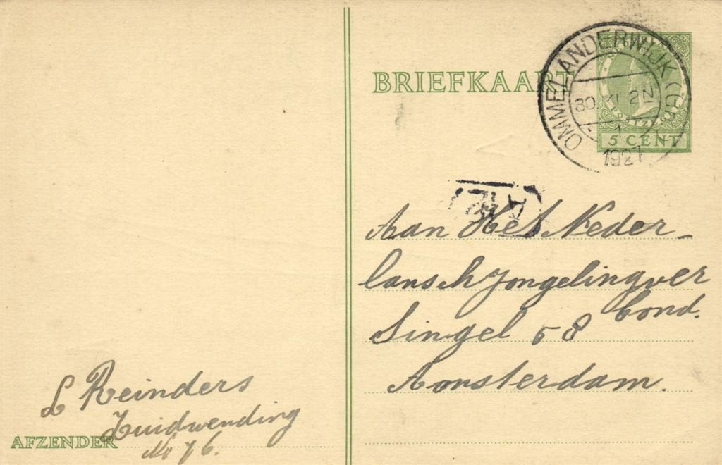 L. Reinders, Zuidwending - 11.1927 - briefkaart, Ophalen of Verzenden, Briefkaart