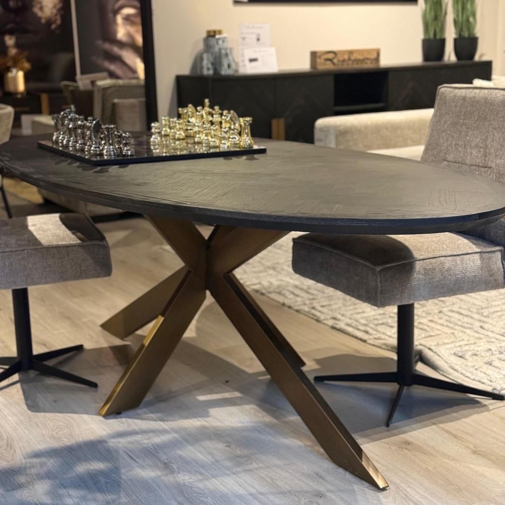Richmond sale eettafel herringbone brass, Ophalen, Rechthoekig, 200 cm of meer, 50 tot 100 cm