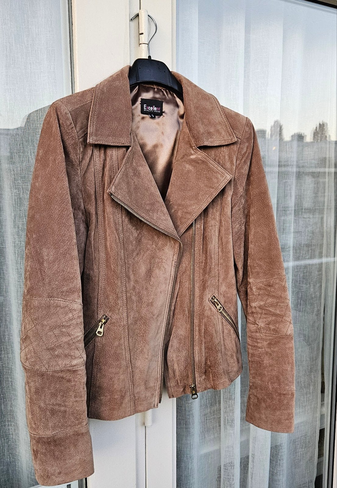 Suède (leer) Jasje - bikersmodel - S - taupe/bruin, Bruin, Nieuw, Ophalen of Verzenden, Excellent