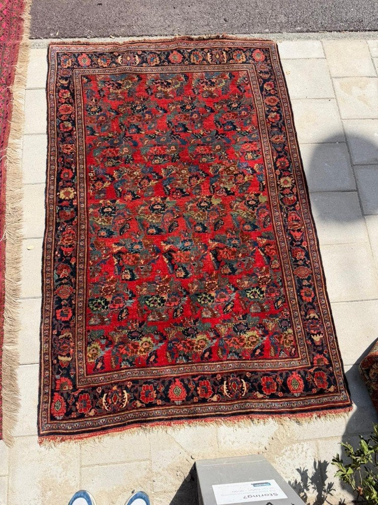 Antiek Bidjar tapijt –216142cm– verfijnd met bloemboeketten, Gebruikt, 100 tot 150 cm, Wol, 200 cm of meer