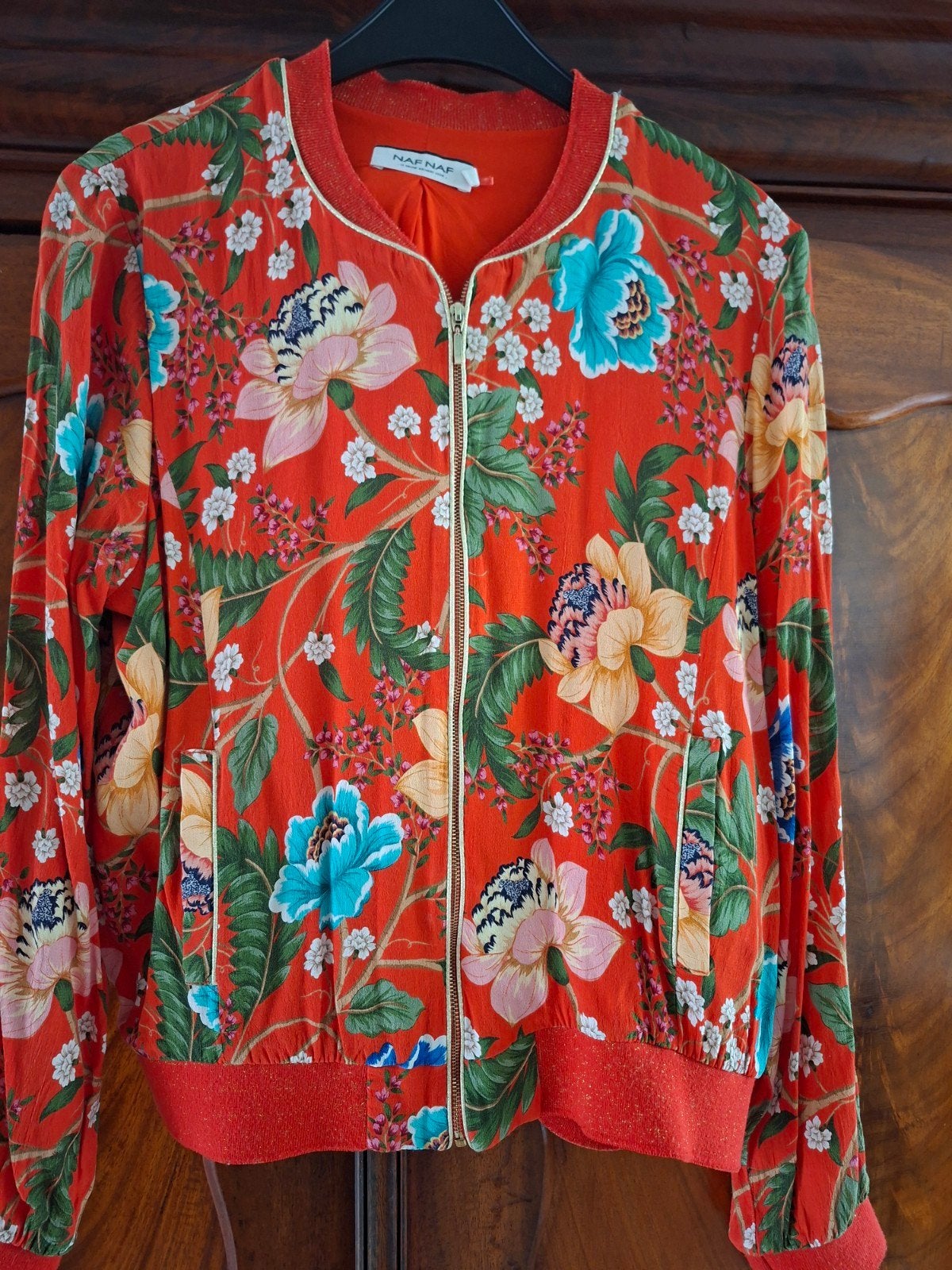 Naf Naf vestje, jasje oranje gebloemd., Kleding | Dames, Jasjes, Kostuums en Pakken, Maat 42/44 (L), Oranje, Ophalen of Verzenden