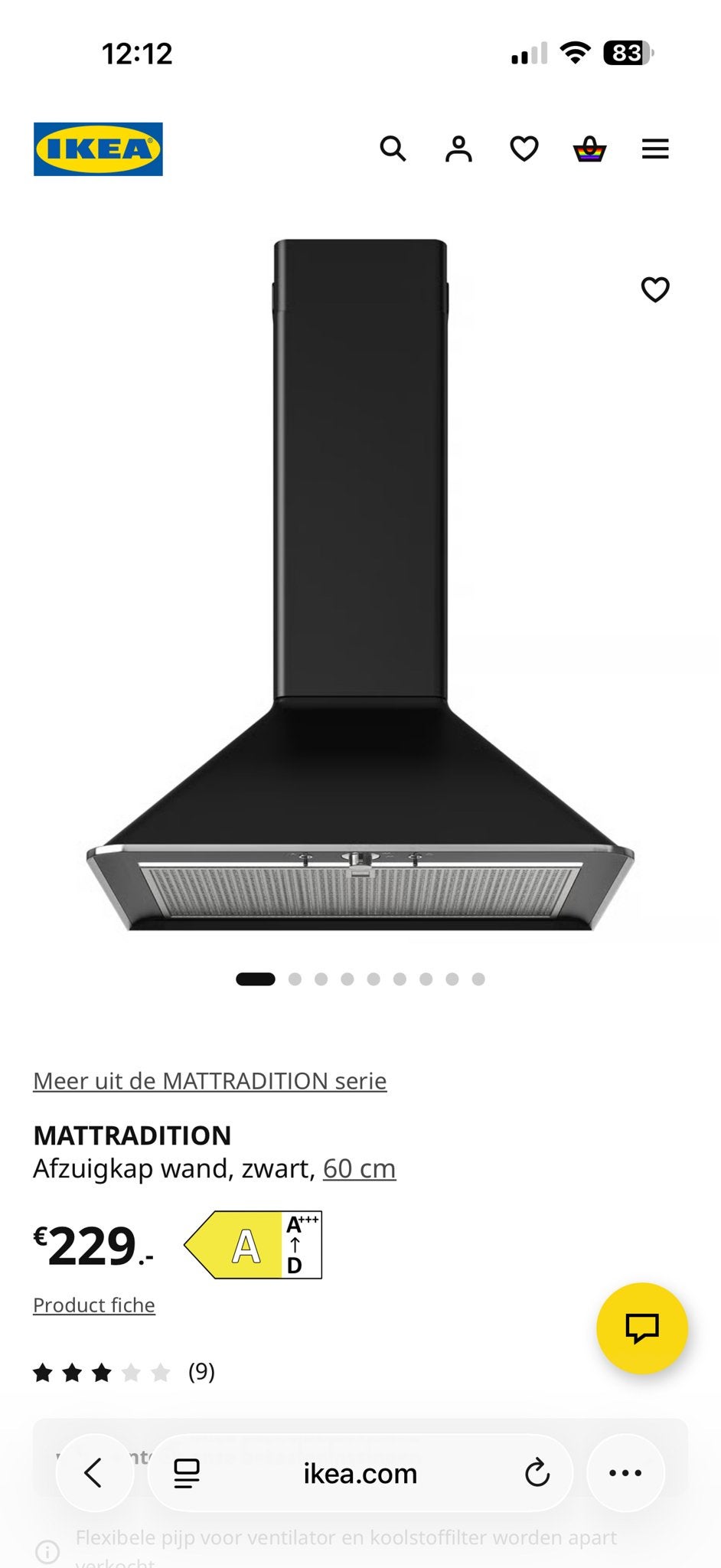 Ikea MATTRADITION afzuigkap - zo goed als nieuw, Ophalen, Wandschouwkap, Zo goed als nieuw, Inbouw