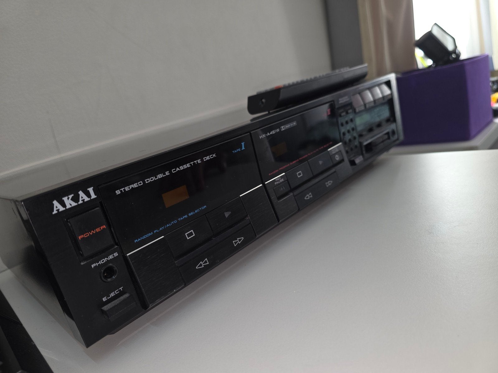 Akai HX-A451W Stereo Dubbel Cassettedeck, Audio, Tv en Foto, Cassettedecks, Ophalen of Verzenden, Dubbel, Akai, Tiptoetsen