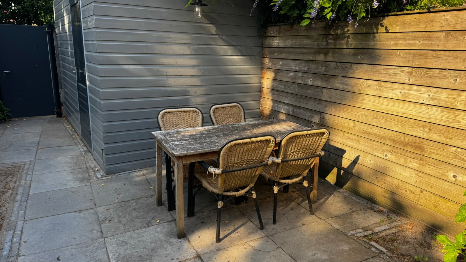 Teak houten tafel 150x75x75, Ophalen, 4 zitplaatsen, Gebruikt, Eettafel