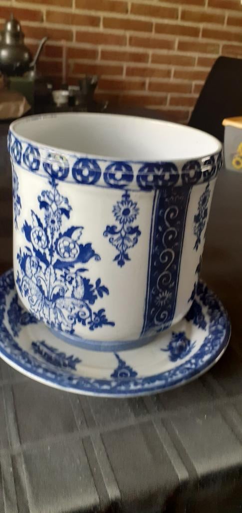 Setje schotel met bloem pot oud, Antiek en Kunst, Antiek | Keramiek en Aardewerk, Ophalen of Verzenden