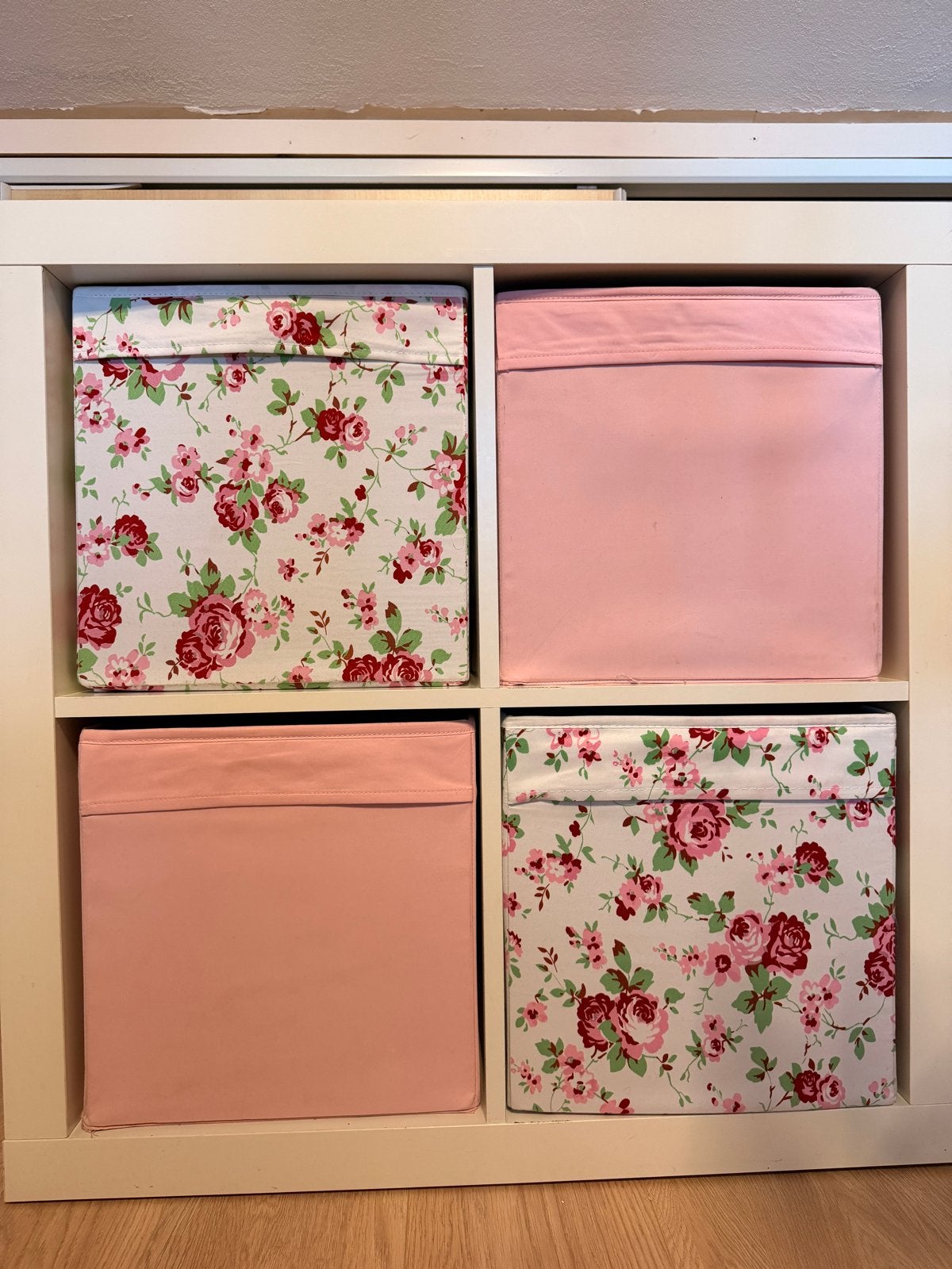 4 stoffen opbergboxen voor IKEA KALLAX roze en bloemenprint, Gebruikt, Mand, Textiel, Vierkant