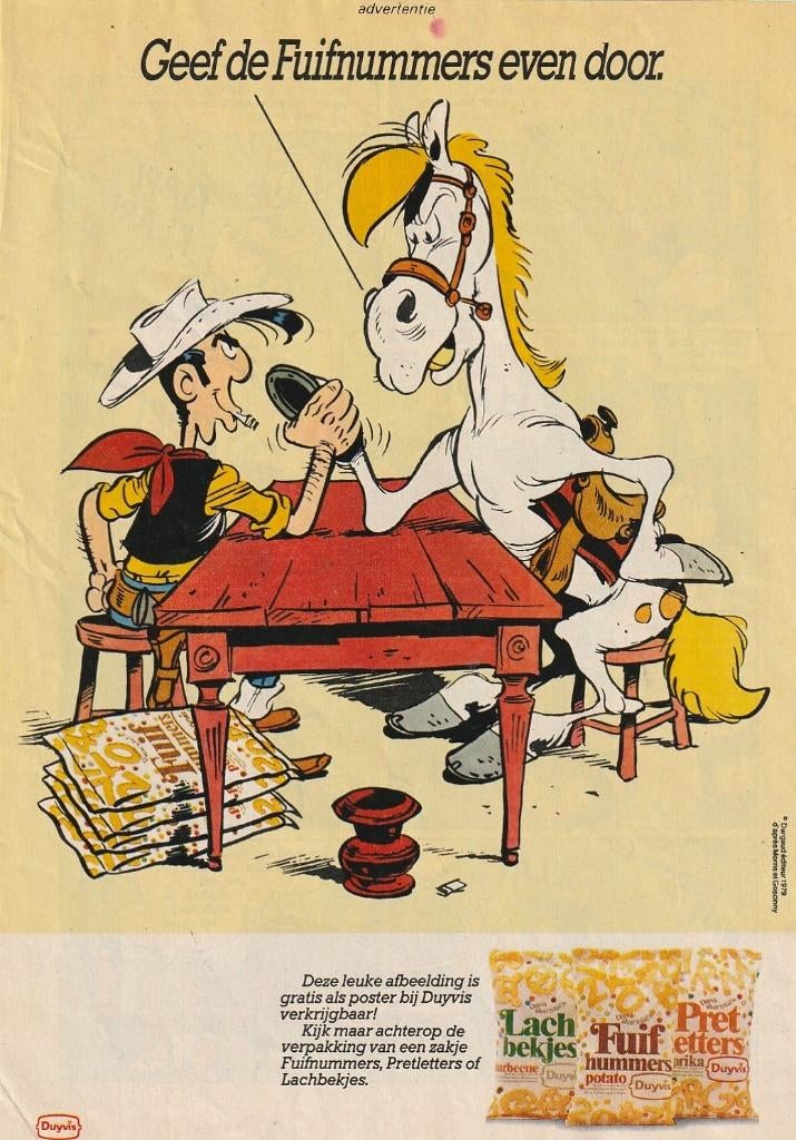 Retro reclame 1979 Duyvis chips Lucky Luke stripfiguur, Verzamelen, Retro, Verzenden, Overige typen