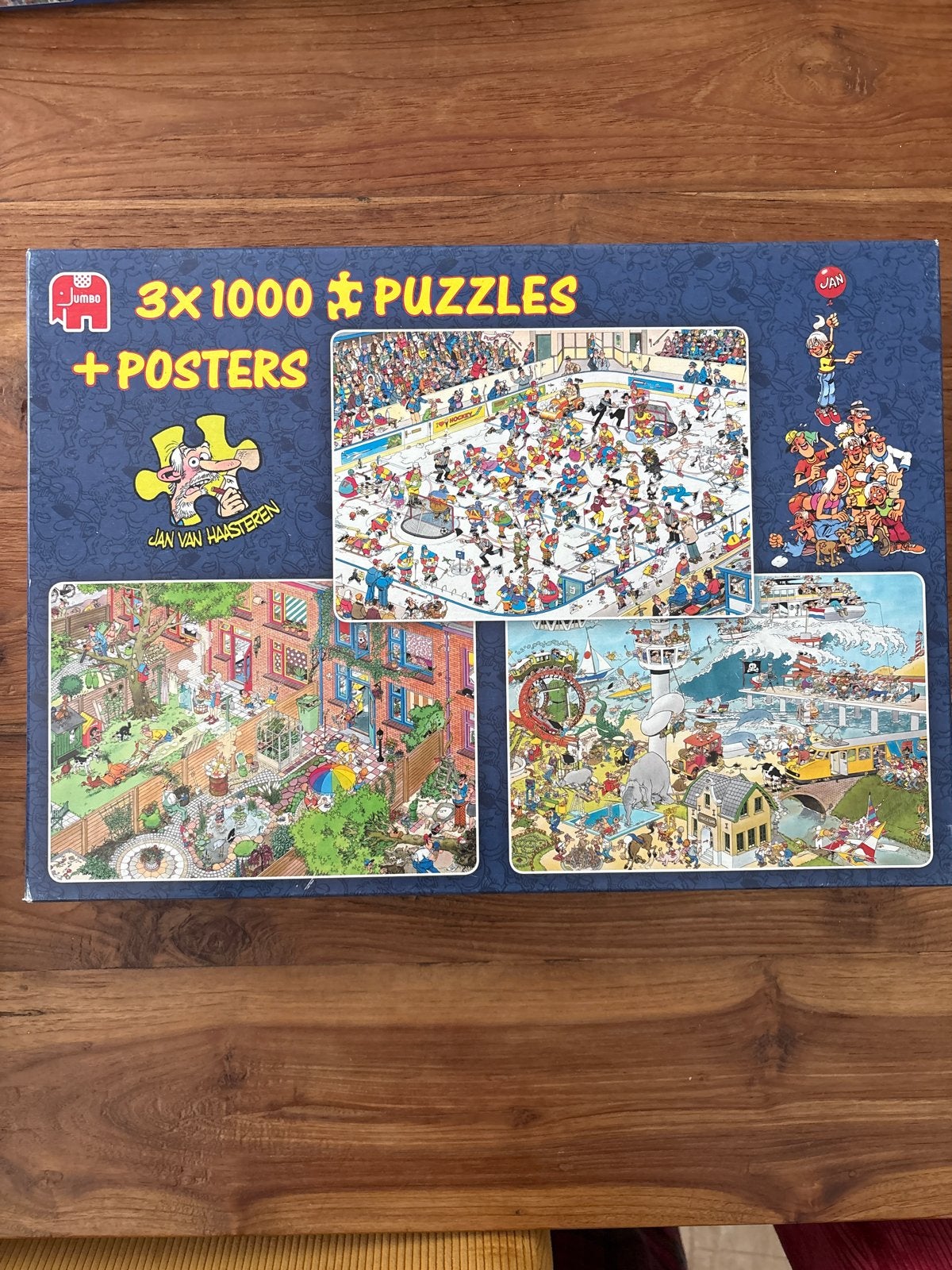 Jan van Haasteren 3x1000 stukjes puzzels + posters, Ophalen of Verzenden, 500 t/m 1500 stukjes, Zo goed als nieuw, Legpuzzel