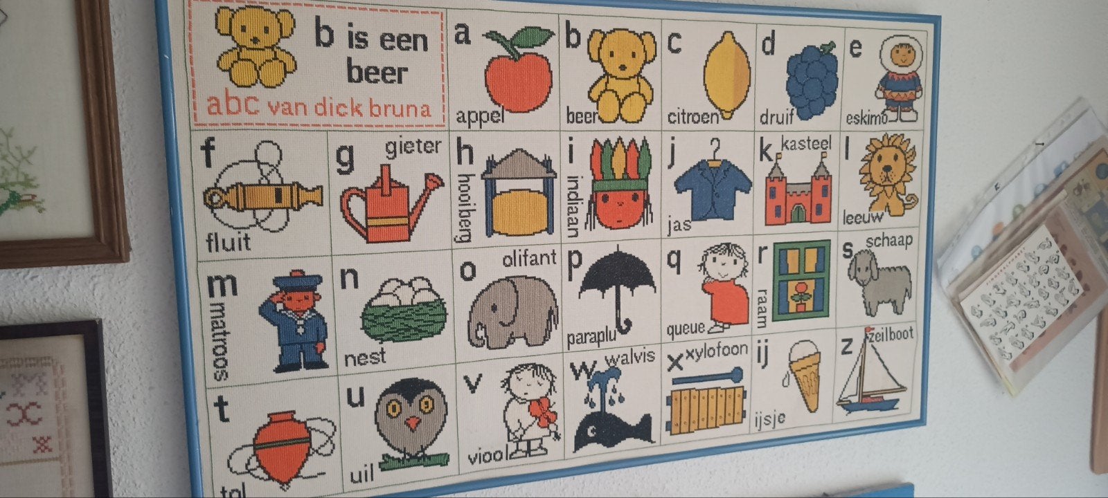 Geborduurd Dick Bruna ABC wandkleed - geen glas, Ophalen of Verzenden, Gebruikt