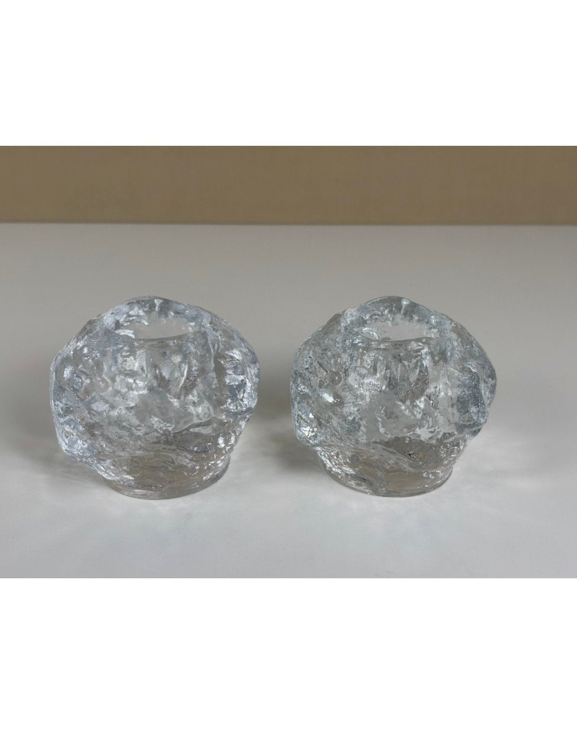 Vintage set Kosta Boda Snowball waxinelichthouder ijs glas, -, Kosta Boda, 8 cm, -