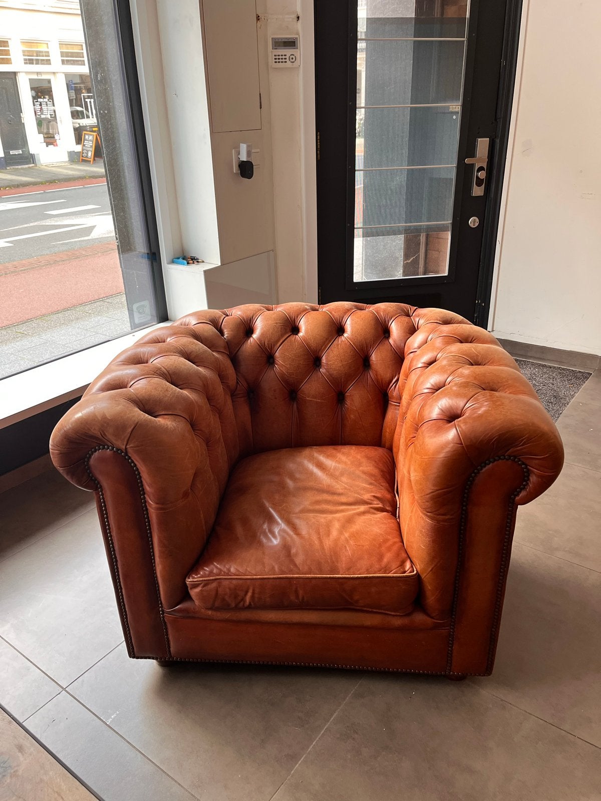 Leren Chesterfield fauteuil - 105x75x90 cm, Ophalen, Gebruikt, Eenpersoons, Minder dan 150 cm