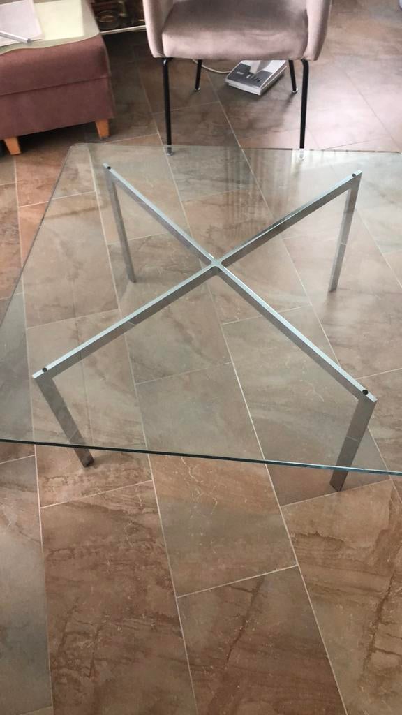 Glazen salontafel, Ophalen, Gebruikt, 50 tot 100 cm, Vierkant