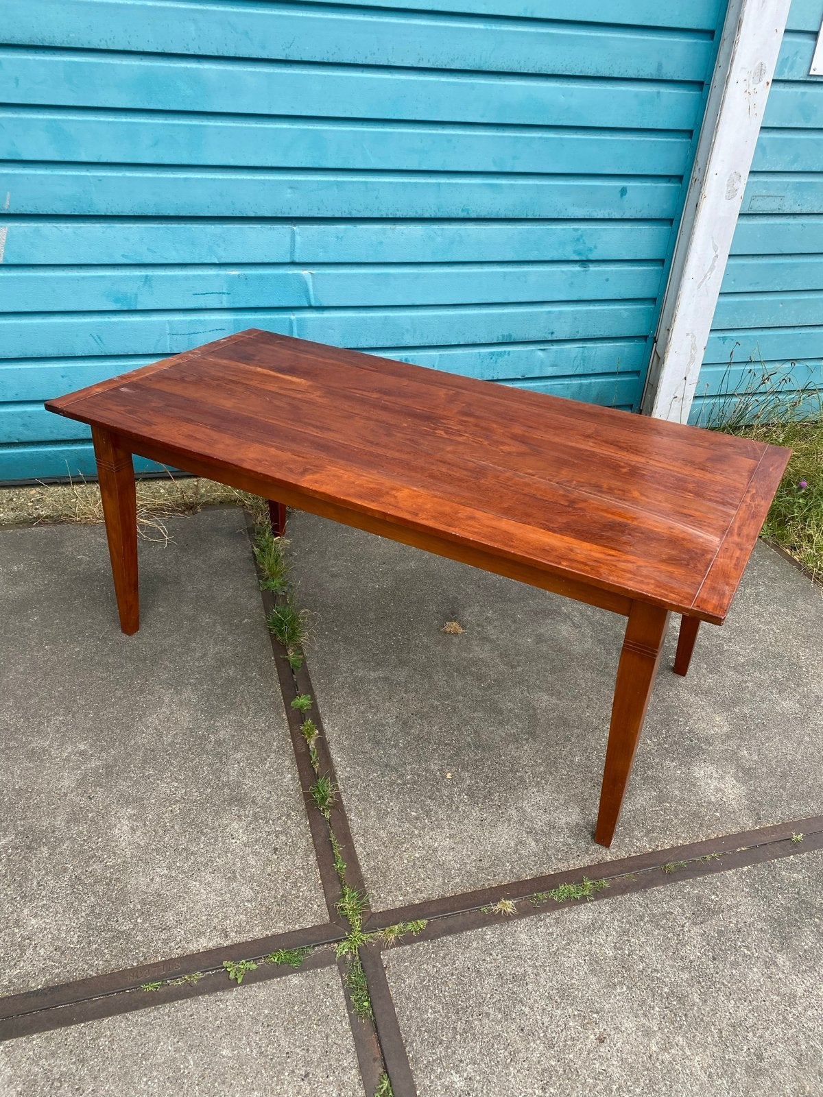 Massief Teakhouten Eettafel - Stevig en Direct te Plaatsen, Ophalen, Gebruikt, Teakhout, 50 tot 100 cm