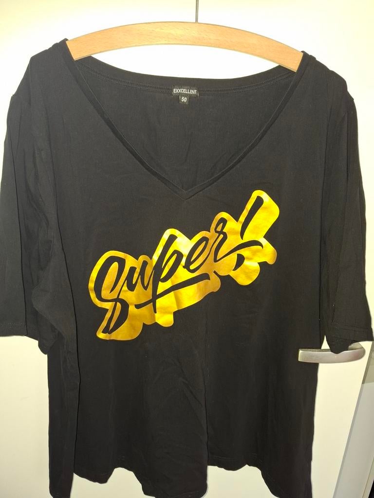 Zwart T-shirt met gouden 'Super!' opdruk van Exxcellent, Zwart, Maat 46/48 (XL) of groter, Ophalen of Verzenden, Zo goed als nieuw
