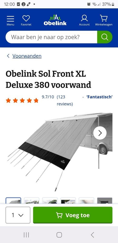 Obelink Sol Front XL 380 voortentluifel, Ophalen of Verzenden, Zo goed als nieuw