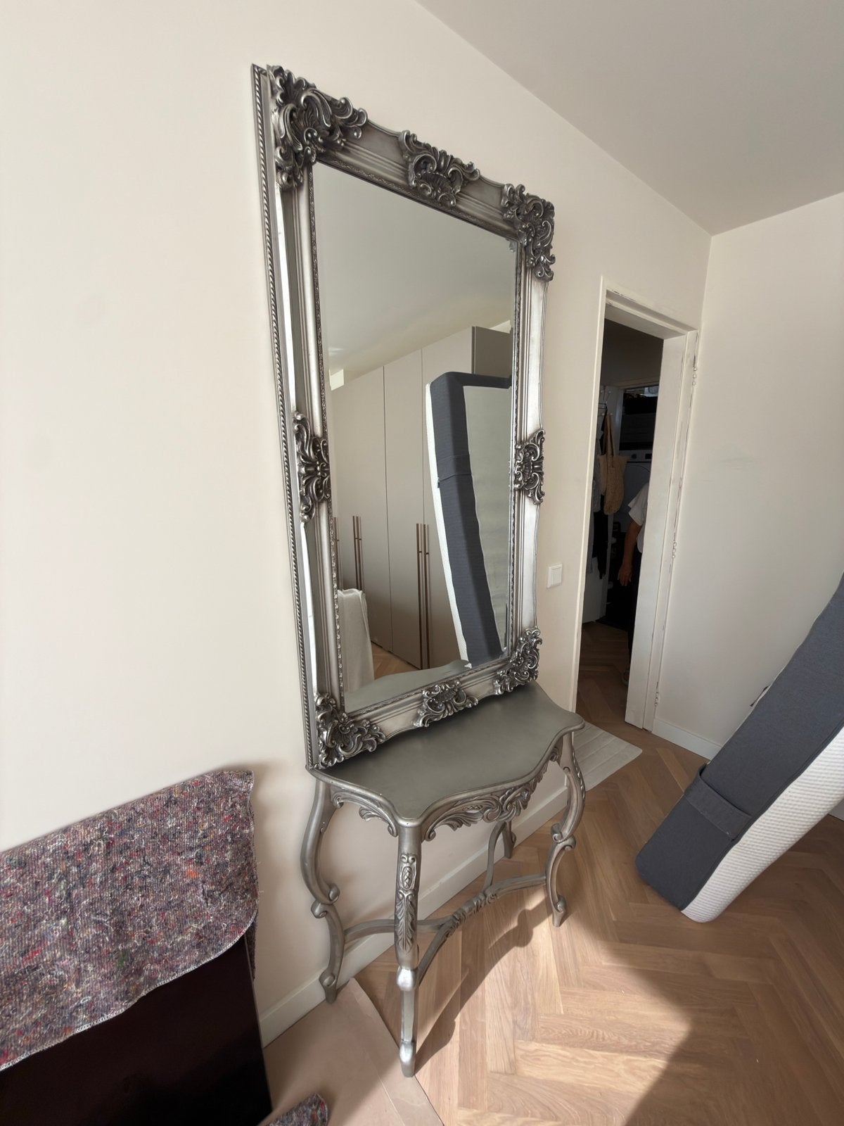 Barok spiegel met console - Zilverkleurig, Ophalen, Zo goed als nieuw, 75 tot 100 cm, 150 tot 200 cm