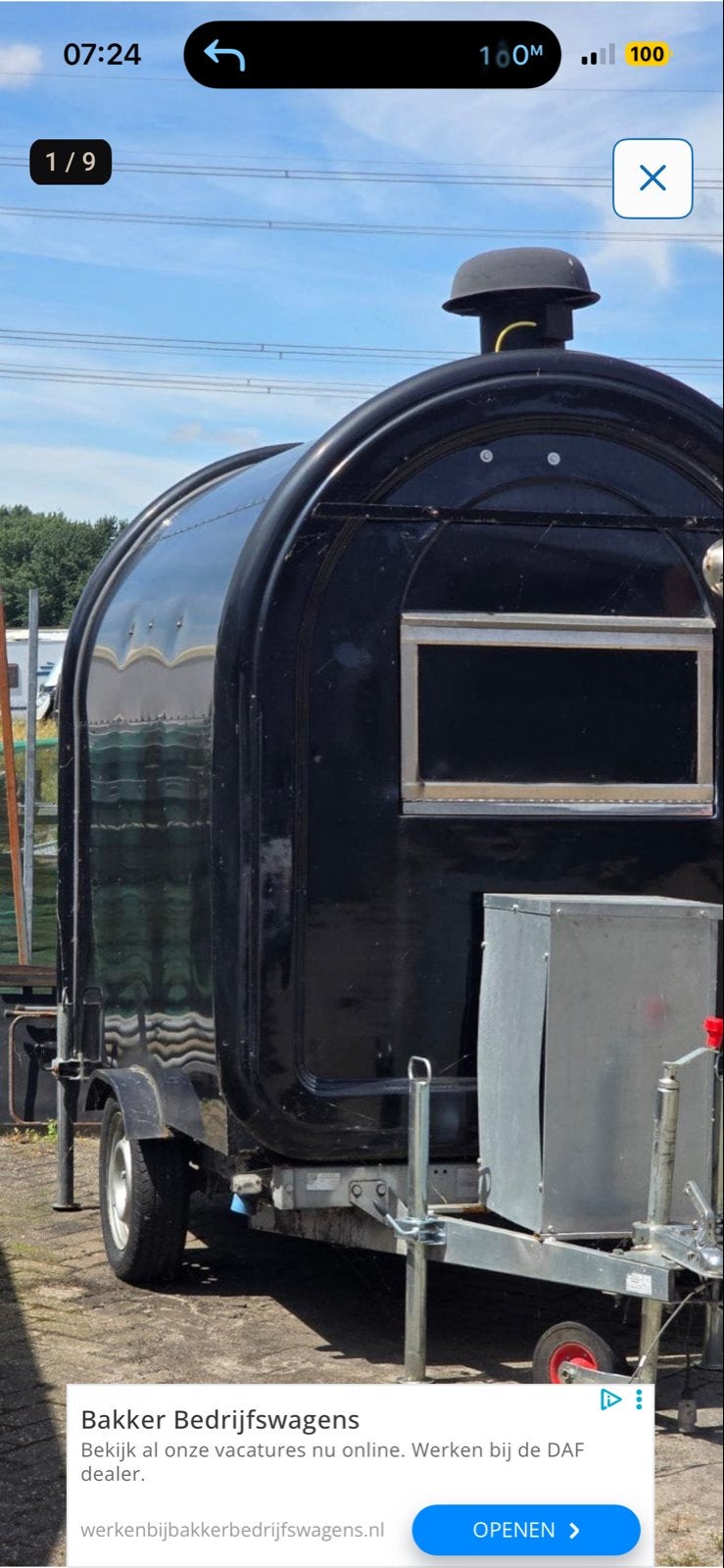 Zwarte Verkoopwagen/Foodtruck met Afzuigkap en Stroomkastje, Ophalen