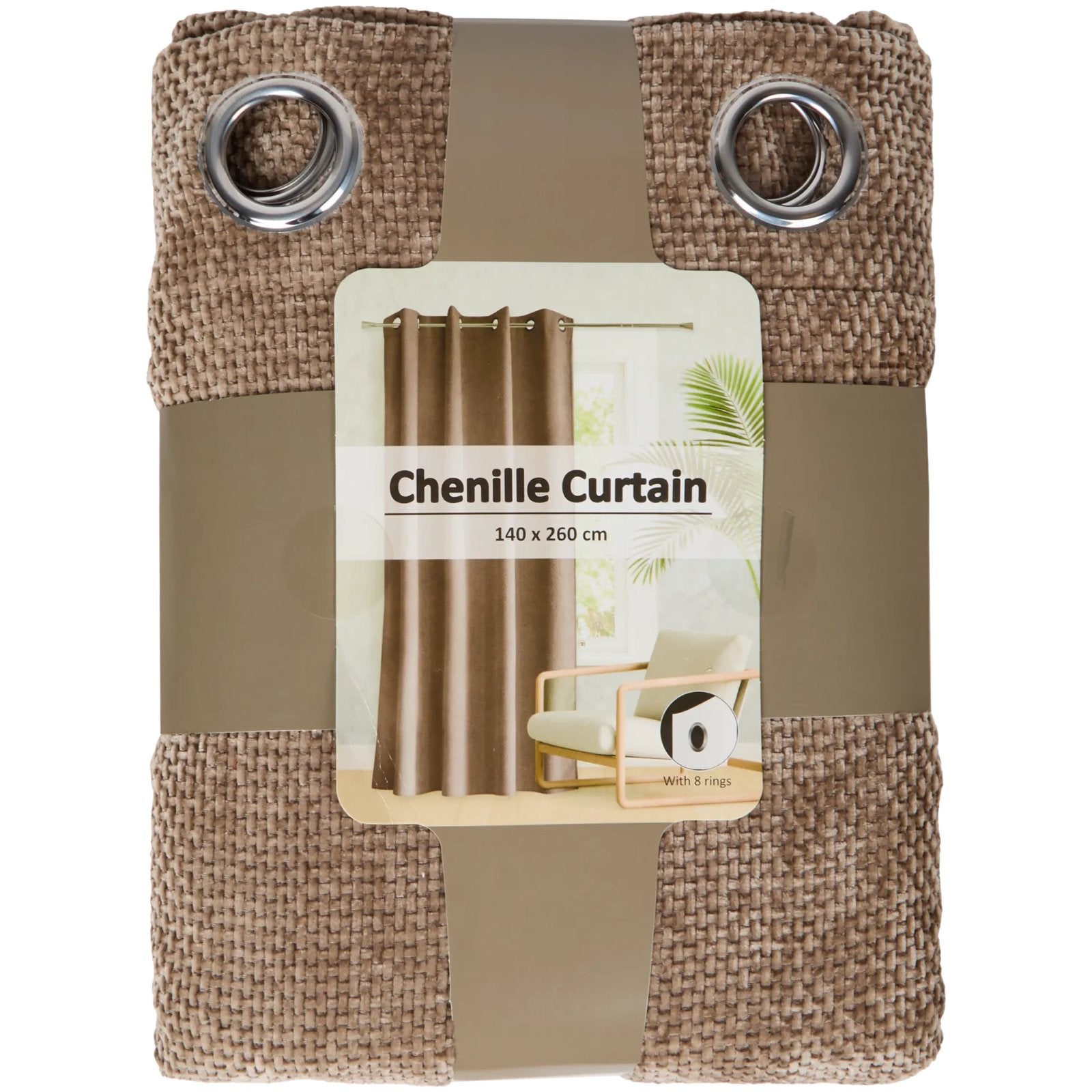 Chenille Gordijn - 6 stuks - 140x260 cm - Bruin - Met Ringen, Ophalen, Met ringen, Bruin, Nieuw