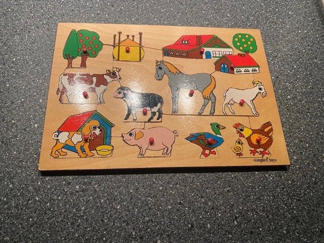 Houten Boerderij Puzzel voor Kinderen - Simplex Toys, 2 tot 4 jaar, Gebruikt, 10 tot 50 stukjes, Ophalen of Verzenden