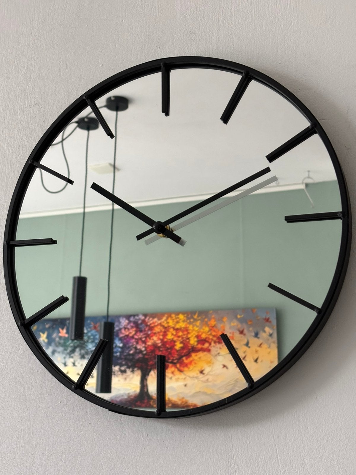 Moderne spiegel klok zwart 40 cm, Ophalen, Wandklok, Analoog, Nieuw