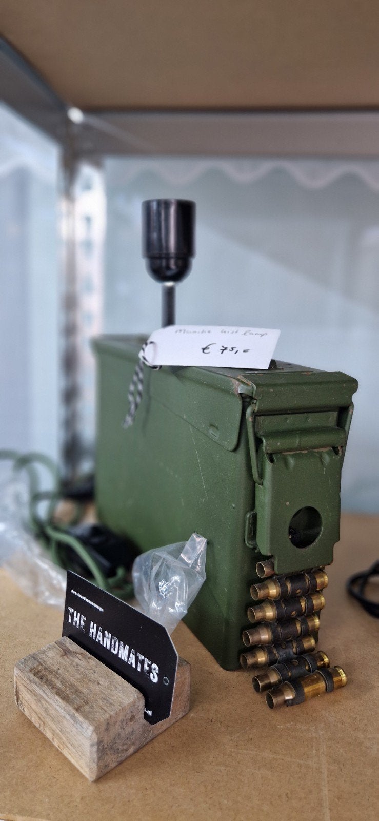 Unieke Munitiekist Lamp met Dimmer en Patronen, Ophalen of Verzenden