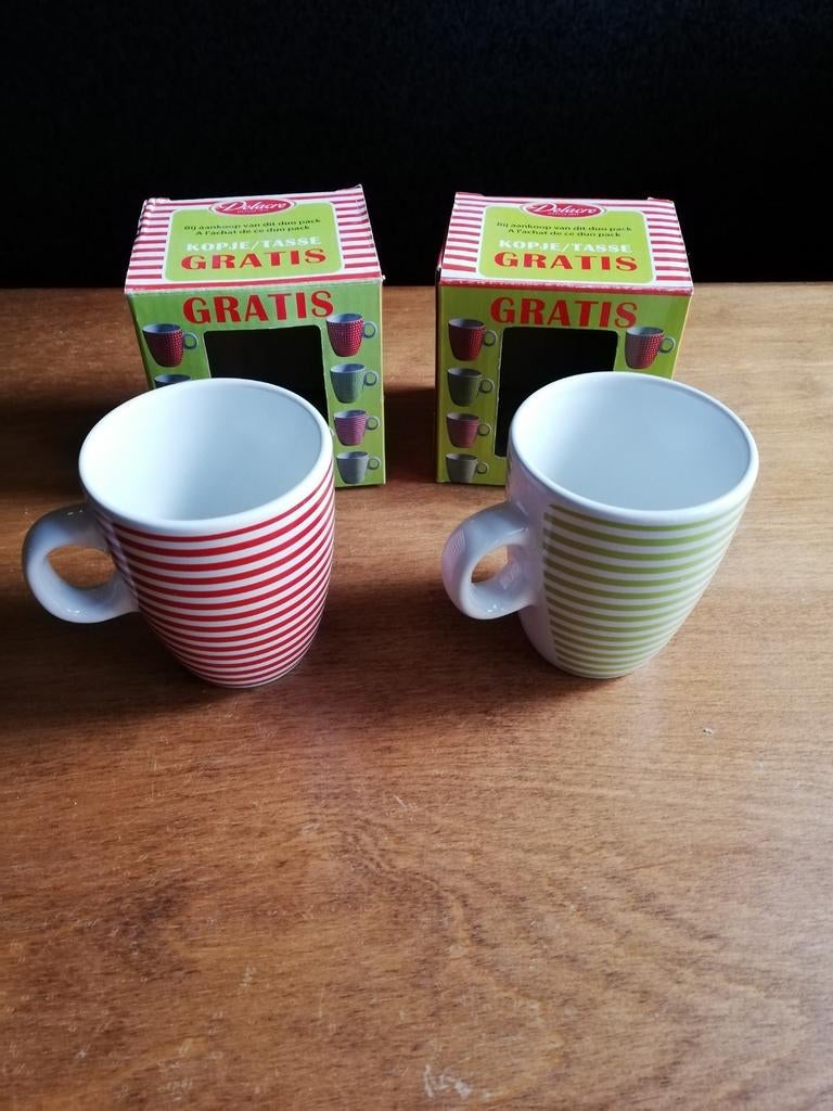 set van 2 delacre koffie kopjes met streeppatroon nieuw, Verzamelen, Glas en Borrelglaasjes, Nieuw, Ophalen of Verzenden