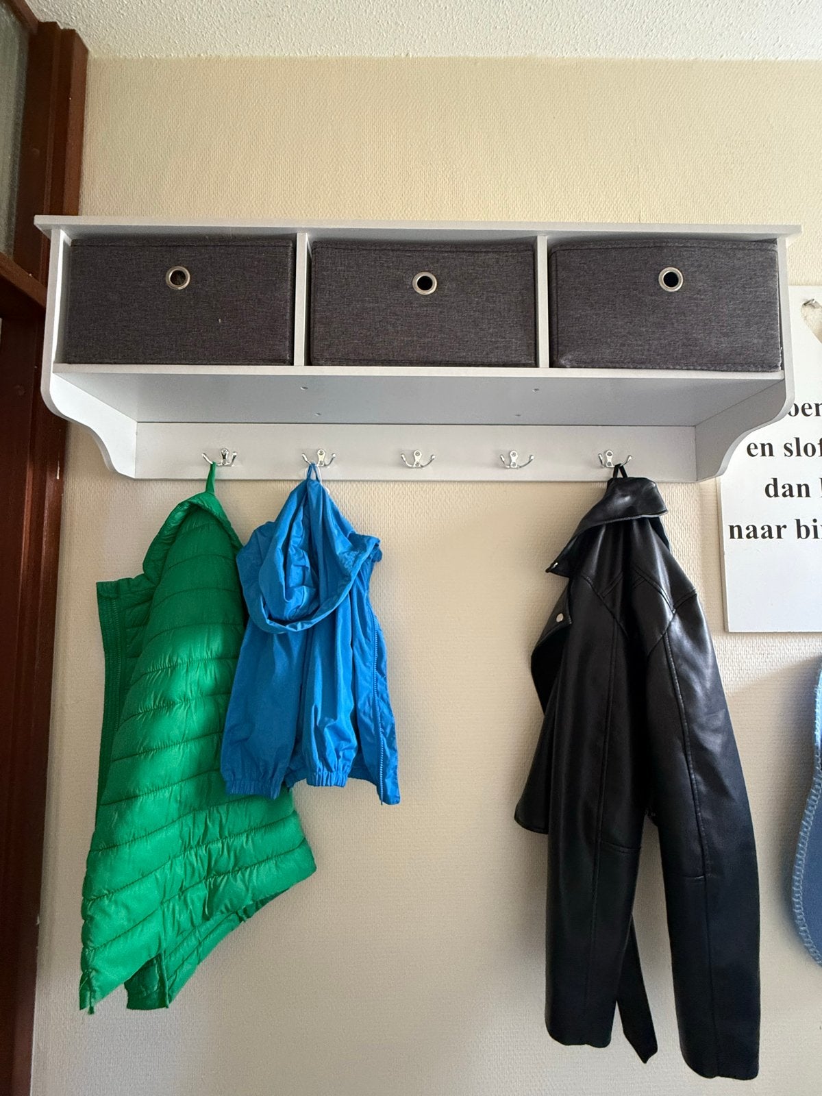 Witte wandkapstok met opbergvakken en haken, Nieuw, Minder dan 100 cm, Hout, Ophalen