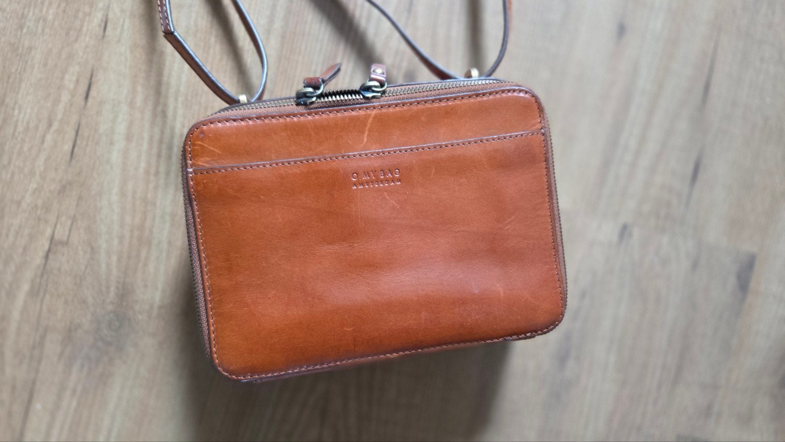 Oh My Bag tas leer origineel met stoftas, Ophalen of Verzenden, Gebruikt, Bruin, Schoudertasje