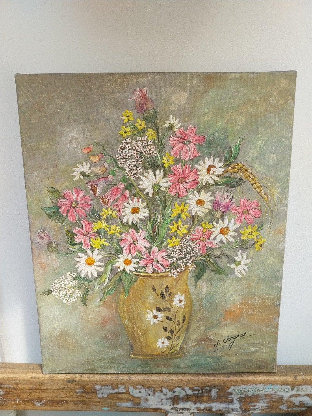 Schilderij op doek bloemenstilleven, Antiek en Kunst, Kunst | Schilderijen | Abstract, Ophalen of Verzenden
